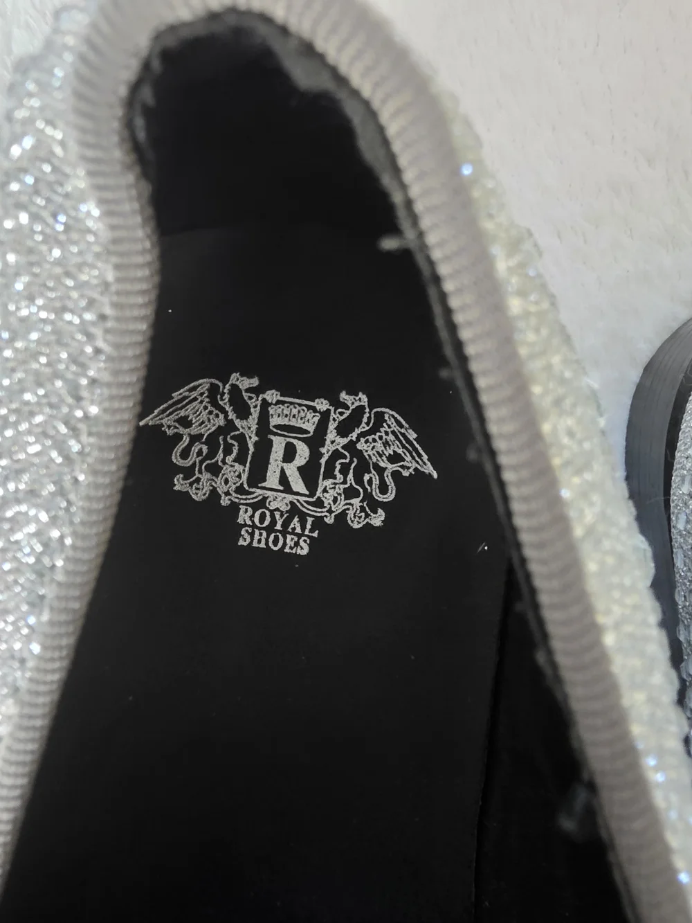 Royal Shoes Embellished Studded Sparkling Slip-On Smoker Loafers Silver Sz 12